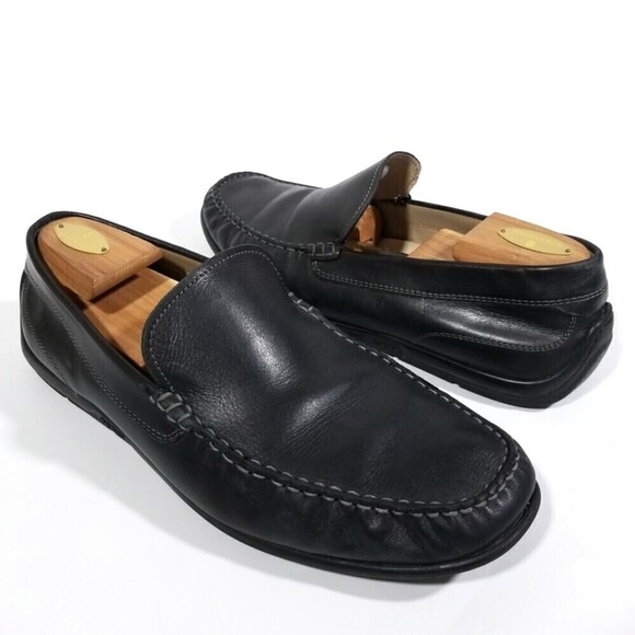 ecco Black Leather Moccasin Slip On Loafers Driving Shoes Old Money Quiet Luxury - Picture 5 of 10